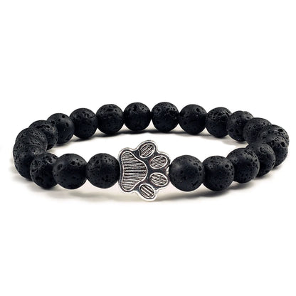 Luckacco Men Natural Black Lava Stone Bracelet Cat Paw Blue Pine Beaded Bracelets Bangles Energy Women Yoga Fashion Couple Jewelry Gifts
