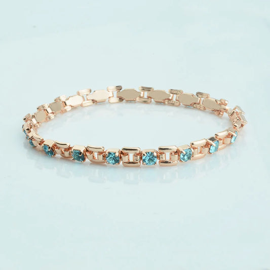 Luckacco 1pcs 4mm Women 585 Rose Gold Color White Blue Cubic Zircon Bracelets Jewelry Long Small Chains Hot