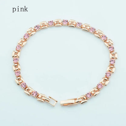 Luckacco 1pcs 4mm Women 585 Rose Gold Color White Blue Cubic Zircon Bracelets Jewelry Long Small Chains Hot