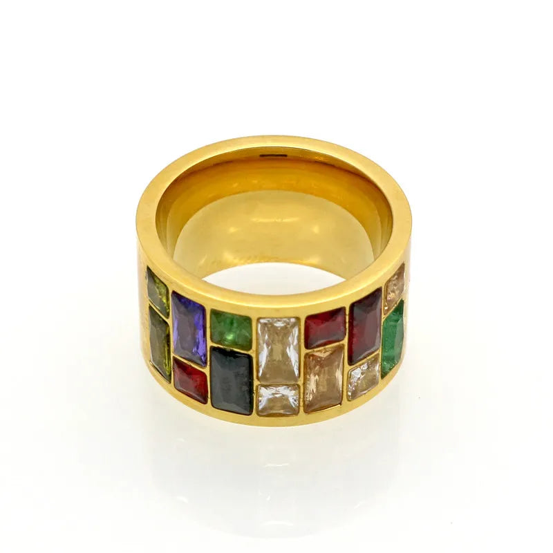 luckacco crystal ring for women anel 316l stainless steel female rainbow color stone ring anillo fashion jewelry wedding rings
