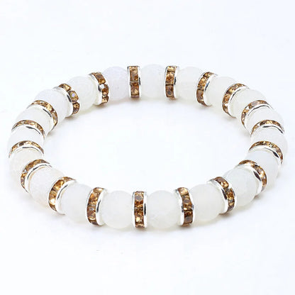 Luckacco shshd Natural Stone Bracelet White Pink Blue Rhinestone Charm Crystal Beaded Bracelets&Bangles for Women Fashion Elastic Jewelry