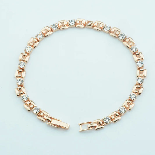 Luckacco 1pcs 4mm Women 585 Rose Gold Color White Blue Cubic Zircon Bracelets Jewelry Long Small Chains Hot