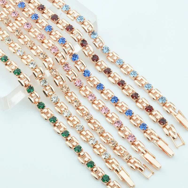 luckacco 1pcs 4mm women 585 rose gold color white blue cubic zircon bracelets jewelry long small chains hot
