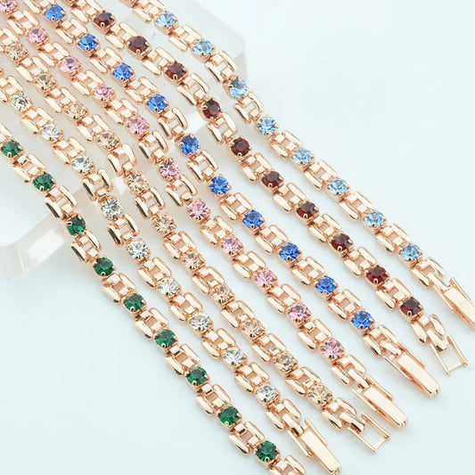 Luckacco 1pcs 4mm Women 585 Rose Gold Color White Blue Cubic Zircon Bracelets Jewelry Long Small Chains Hot