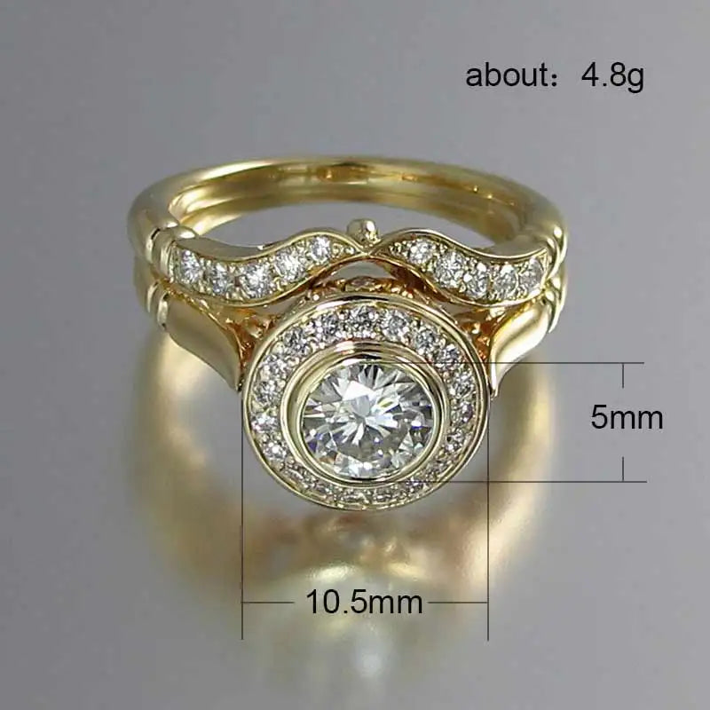 luckacco daily picks golden color 2pc bridal ring sets romantic proposal wedding rings foe women trendy round stone setting  lots