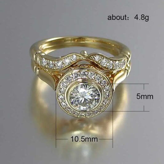 Luckacco daily picks Golden Color 2PC Bridal Ring Sets Romantic Proposal Wedding Rings Foe Women Trendy Round Stone Setting  Lots
