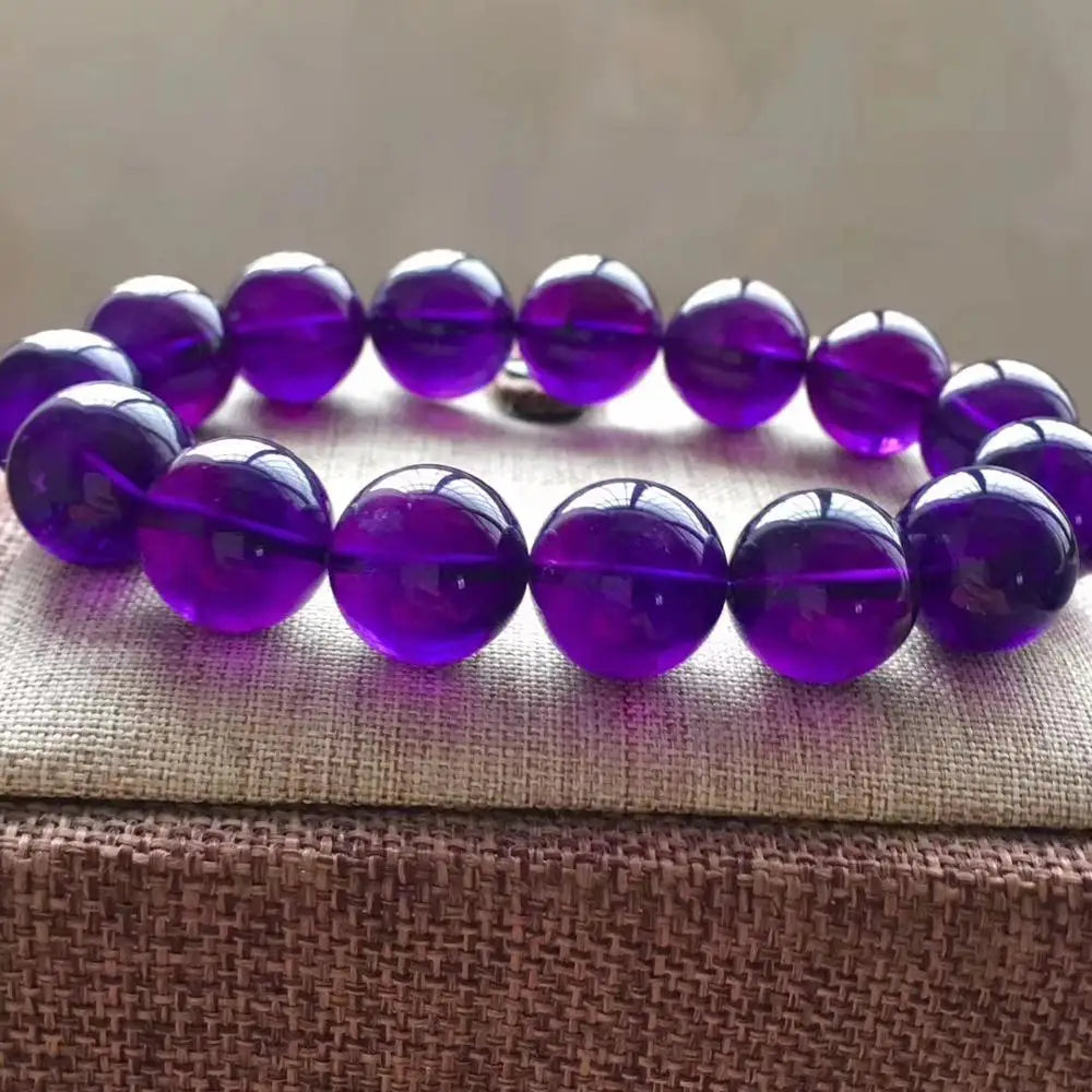 luckacco natural purple amethyst crystal bracelet gemstone beads 12mm 14mm round beads women men amethyst healing stone aaaaa