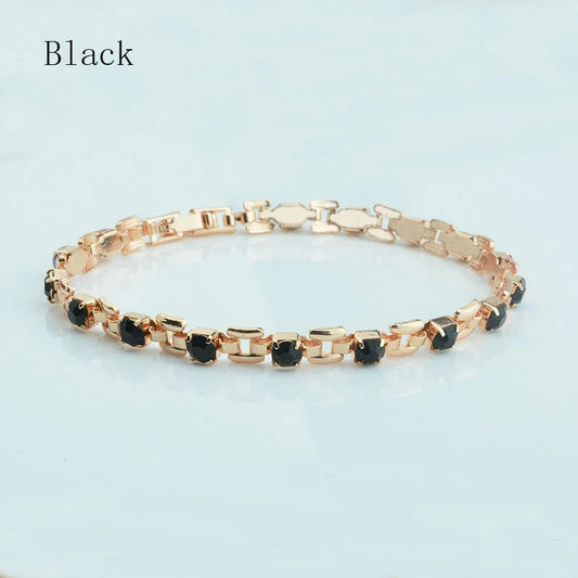 Luckacco 1pcs 4mm Women 585 Rose Gold Color White Blue Cubic Zircon Bracelets Jewelry Long Small Chains Hot