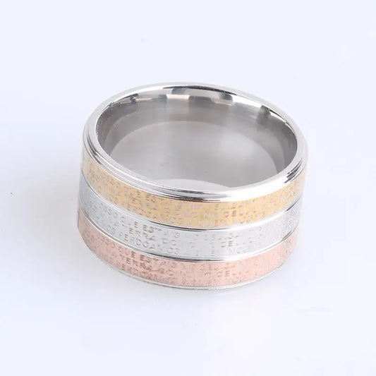 Luckacco 12mm Three color Bible Stainless Steel Wedding rings for women men wholesale Jewelry Lot
