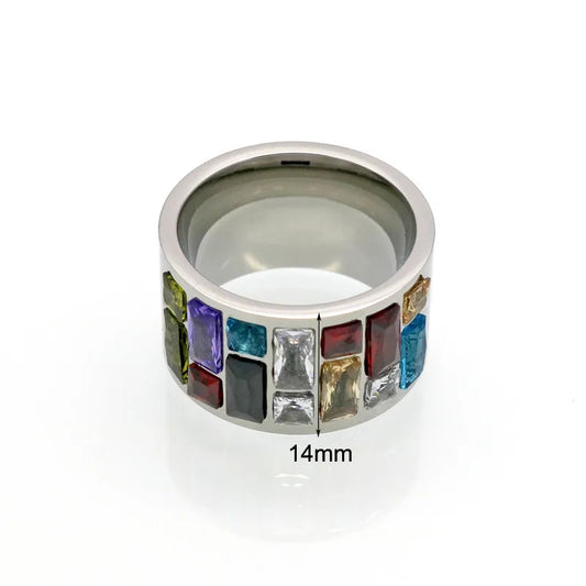 Luckacco Crystal Ring For Women anel 316L Stainless Steel Female Rainbow Color Stone Ring anillo Fashion Jewelry Wedding Rings
