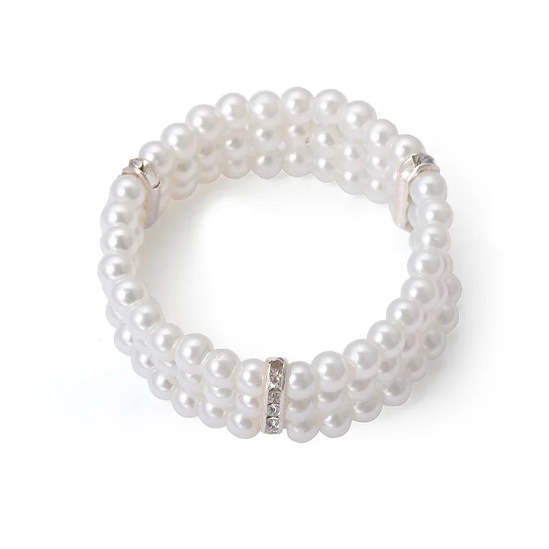 luckacco fashion women's three-layer rhinestone imitation pearl bracelet elegant flash drill multi-layer elastic bracelet bridal jewelry