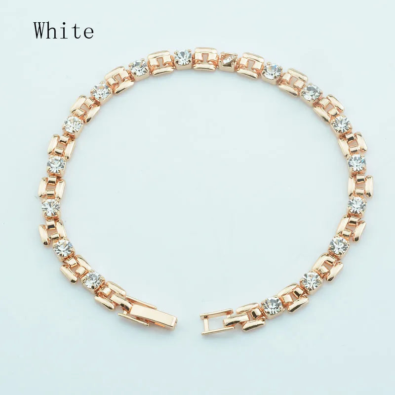 luckacco 1pcs 4mm women 585 rose gold color white blue cubic zircon bracelets jewelry long small chains hot