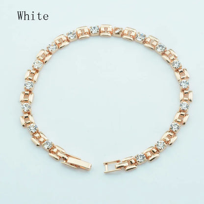 Luckacco 1pcs 4mm Women 585 Rose Gold Color White Blue Cubic Zircon Bracelets Jewelry Long Small Chains Hot