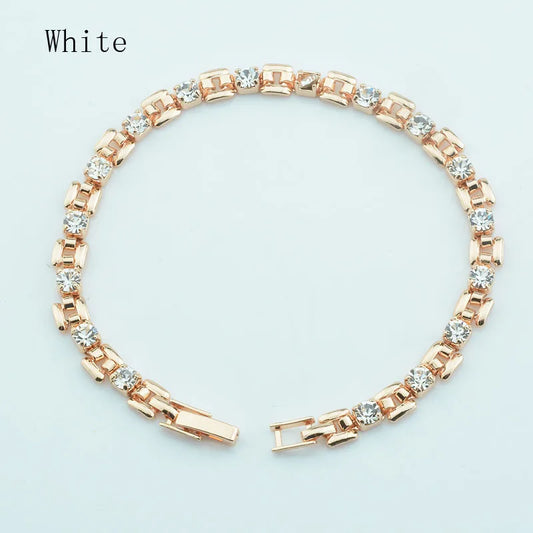 Luckacco 1pcs 4mm Women 585 Rose Gold Color White Blue Cubic Zircon Bracelets Jewelry Long Small Chains Hot