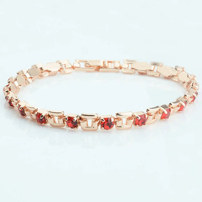 Luckacco 1pcs 4mm Women 585 Rose Gold Color White Blue Cubic Zircon Bracelets Jewelry Long Small Chains Hot