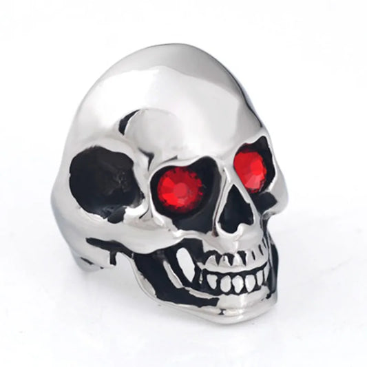 Luckacco Men's Solid Skull Ring Gothic Punk Biker Rider Red/Blue Eyes Vintage Stainless Steel Skeleton Finger Band Men Jewelry