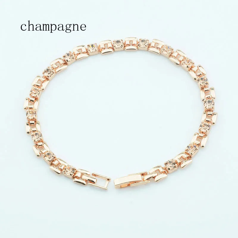 luckacco 1pcs 4mm women 585 rose gold color white blue cubic zircon bracelets jewelry long small chains hot