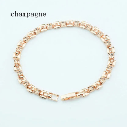 Luckacco 1pcs 4mm Women 585 Rose Gold Color White Blue Cubic Zircon Bracelets Jewelry Long Small Chains Hot