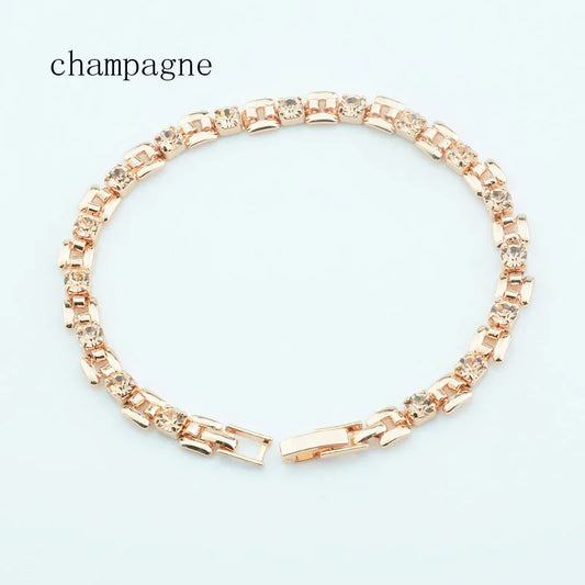 Luckacco 1pcs 4mm Women 585 Rose Gold Color White Blue Cubic Zircon Bracelets Jewelry Long Small Chains Hot