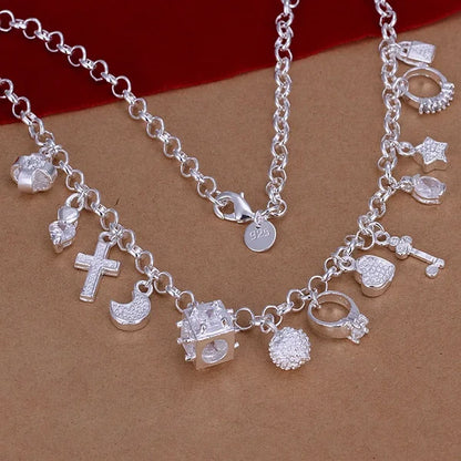 Luckacco 925 Sterling Silver Necklace 45cm Wedding Women Noble Luxury Gorgeous Charms Fashion Lady  Jewelry
