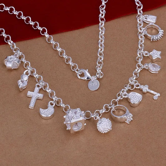 Luckacco 925 Sterling Silver Necklace 45cm Wedding Women Noble Luxury Gorgeous Charms Fashion Lady  Jewelry