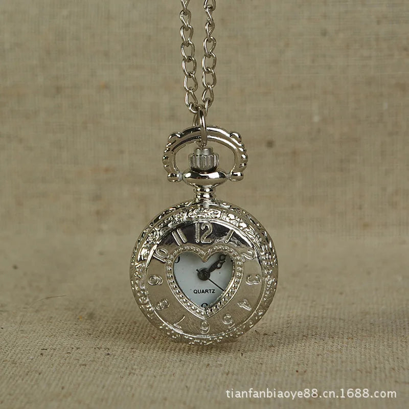 luckacco silver heart quartz watch arabic digit engraved design women ladies gift fob watch exquisite mini pocket watch