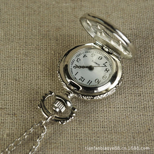 Luckacco Silver Heart Quartz Watch Arabic Digit Engraved Design Women Ladies Gift Fob Watch Exquisite Mini Pocket Watch