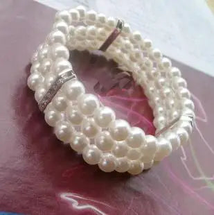 luckacco fashion women's three-layer rhinestone imitation pearl bracelet elegant flash drill multi-layer elastic bracelet bridal jewelry