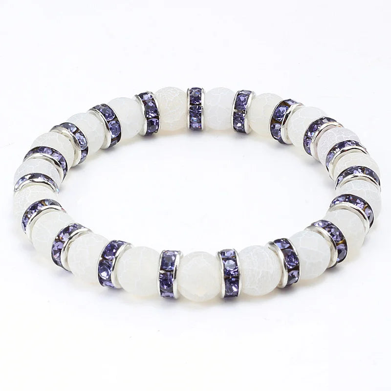 luckacco shshd natural stone bracelet white pink blue rhinestone charm crystal beaded bracelets&bangles for women fashion elastic jewelry