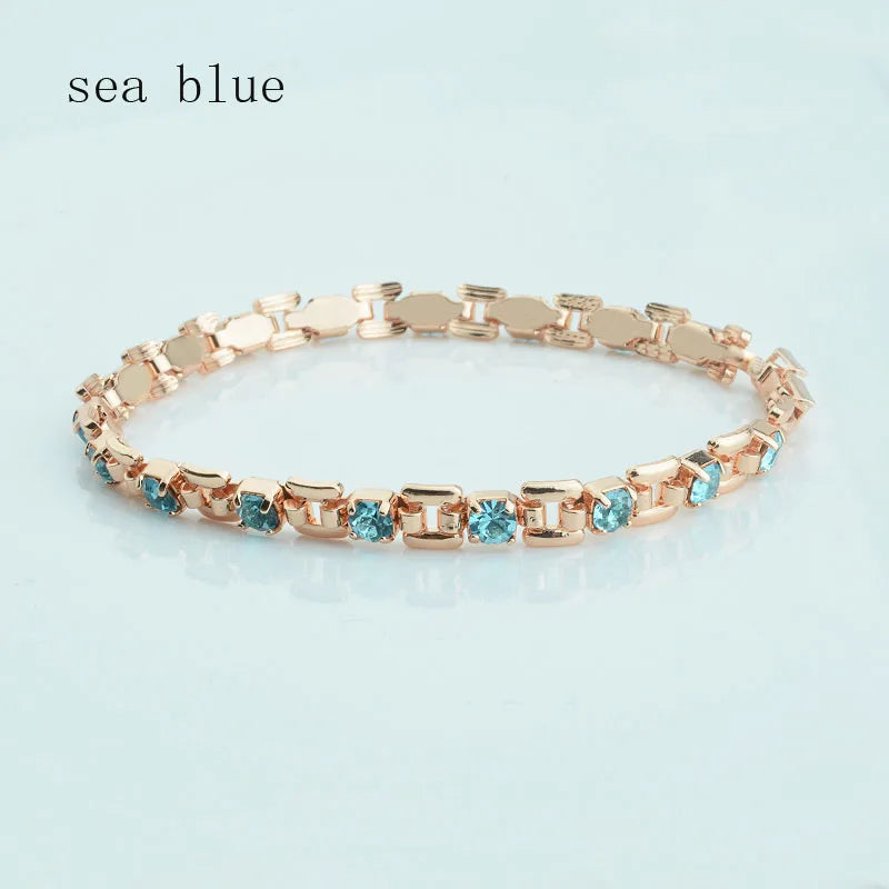 luckacco 1pcs 4mm women 585 rose gold color white blue cubic zircon bracelets jewelry long small chains hot