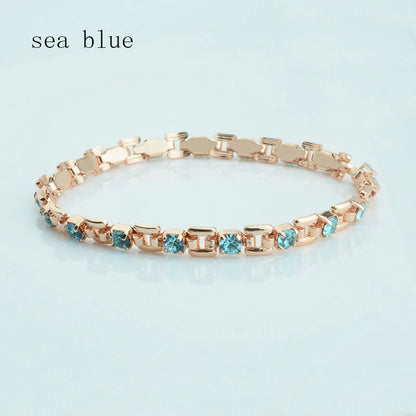Luckacco 1pcs 4mm Women 585 Rose Gold Color White Blue Cubic Zircon Bracelets Jewelry Long Small Chains Hot
