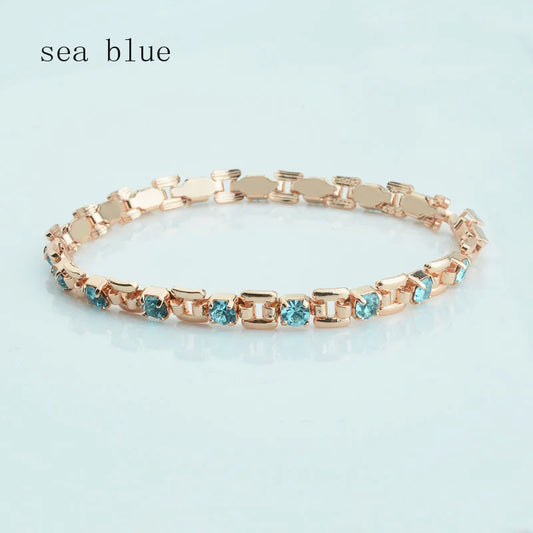 Luckacco 1pcs 4mm Women 585 Rose Gold Color White Blue Cubic Zircon Bracelets Jewelry Long Small Chains Hot