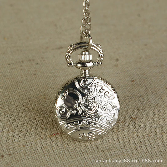 Luckacco Silver Heart Quartz Watch Arabic Digit Engraved Design Women Ladies Gift Fob Watch Exquisite Mini Pocket Watch