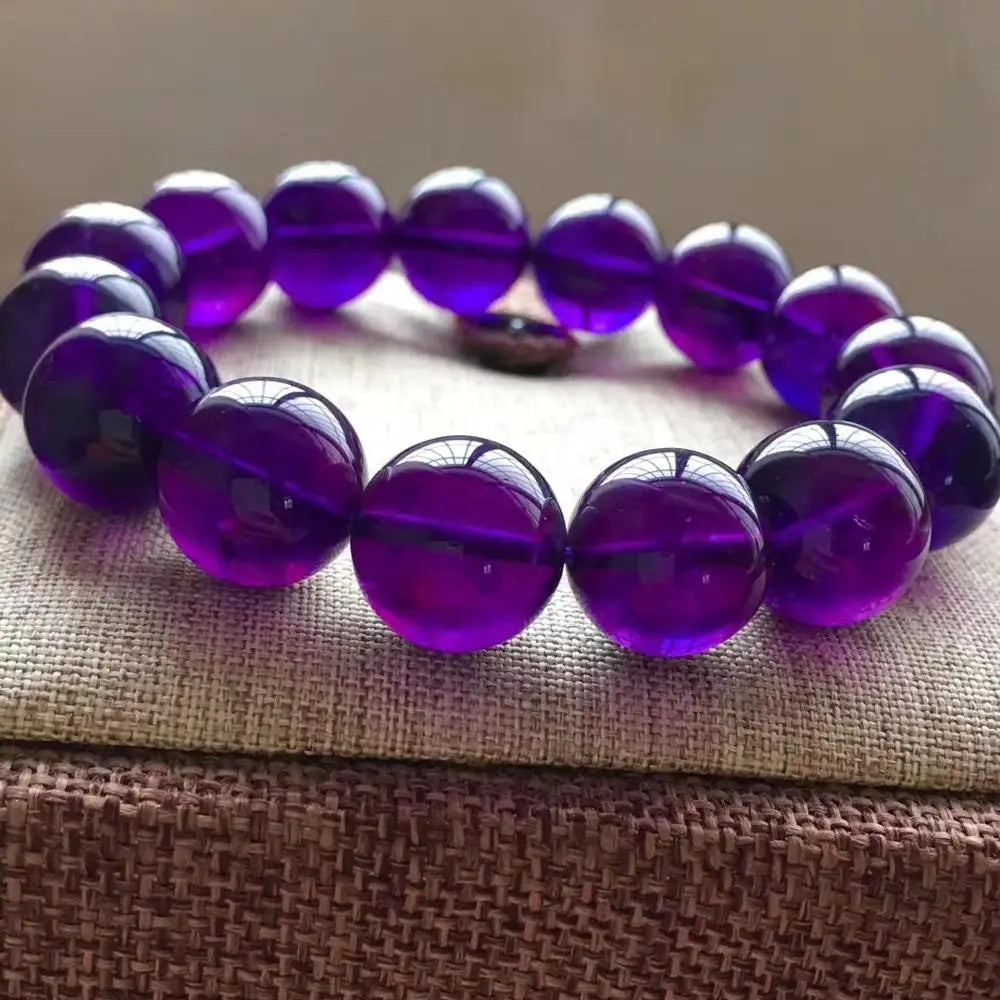 luckacco natural purple amethyst crystal bracelet gemstone beads 12mm 14mm round beads women men amethyst healing stone aaaaa