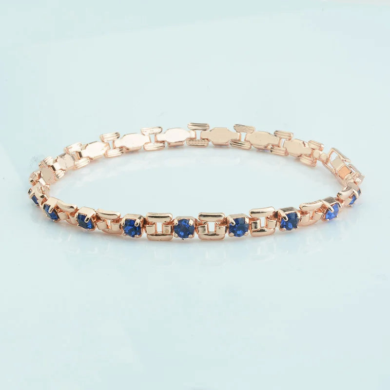 luckacco 1pcs 4mm women 585 rose gold color white blue cubic zircon bracelets jewelry long small chains hot