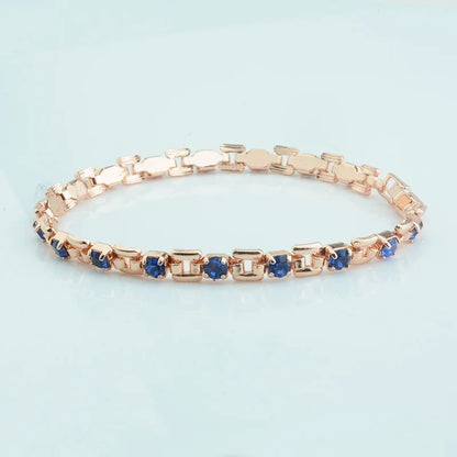 Luckacco 1pcs 4mm Women 585 Rose Gold Color White Blue Cubic Zircon Bracelets Jewelry Long Small Chains Hot