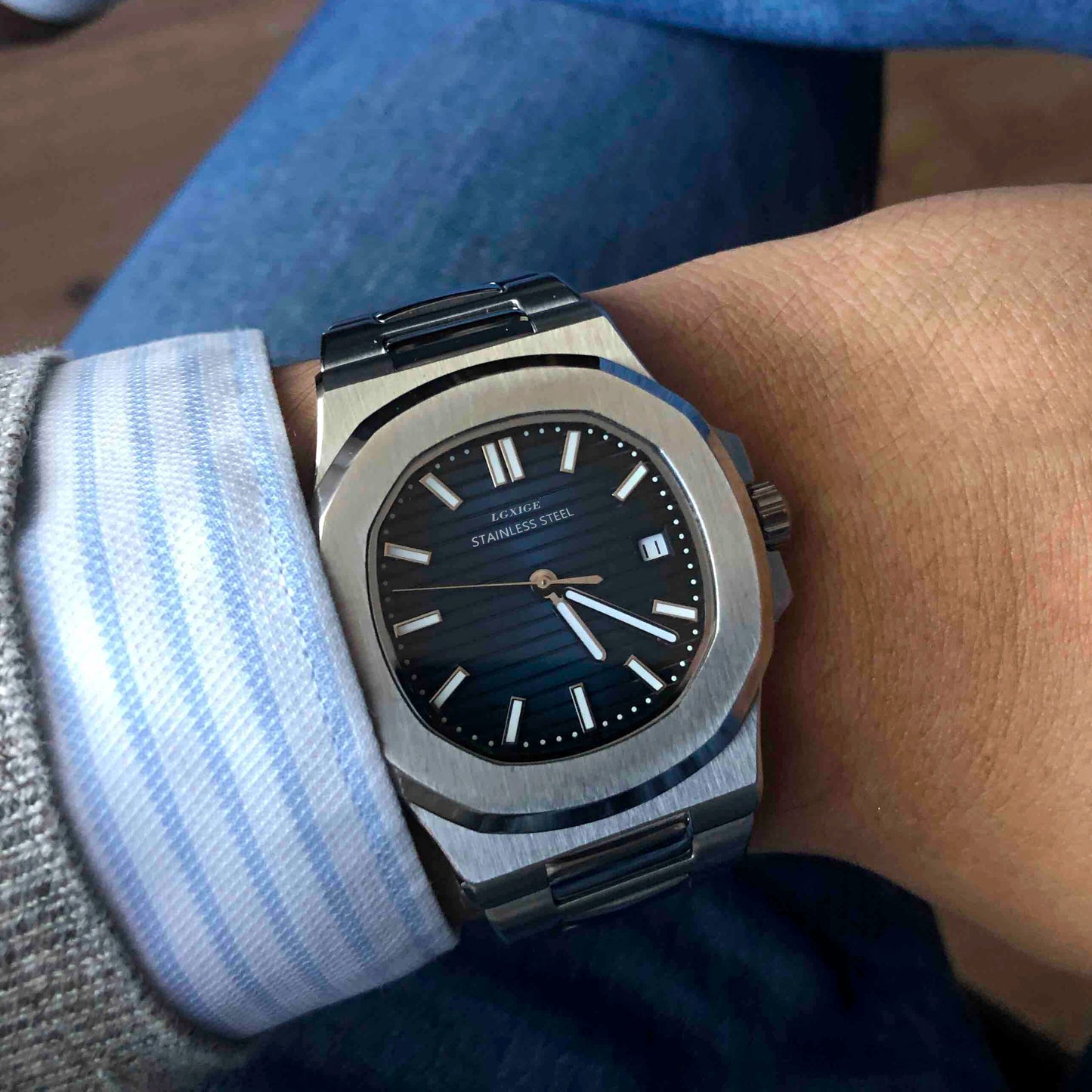 luckacco lgxige top luxury brand japan quartz watches men stainless steel military watch causal fashion business clock male wristwatch