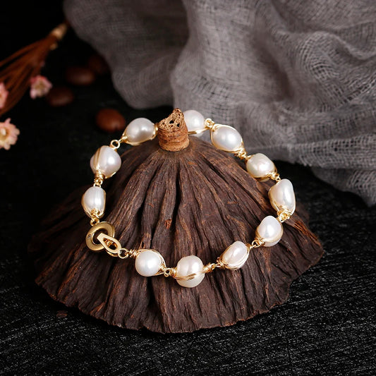 Luckacco Original Handmade 14K Gold Filled Baroque Natural Freshwater Pearl Ladies Bracelet Promotion Jewelry For Women Birthday Gift
