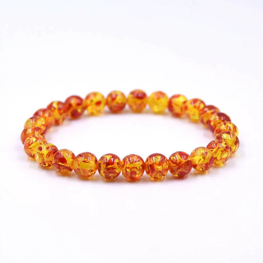 Luckacco 8mm Natural Amber Stone Round Bead Bracelet Elastic Stretch Bangle Bracelet Buddha Bracelet Charm Women Men Hand Jewelry