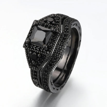 Luckacco Vintage Black Zircon Rhinestones Ring Set For Women Elegant Women Rings Fashion Jewelry Anniversary Engagement Ring