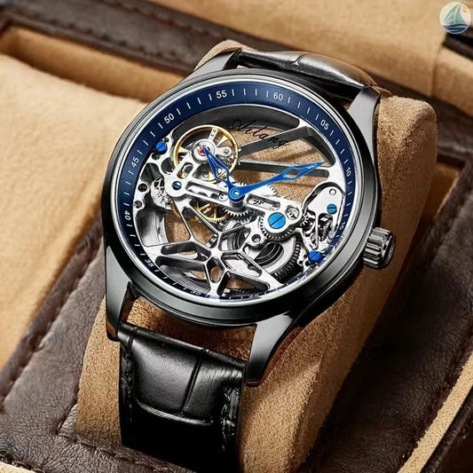 Luckacco AILANG Skeleton Mechanical Mens Watches Top Brand Luxury Steampunk Transparent Hollow Automatic Watch Relogio Masculino 8625