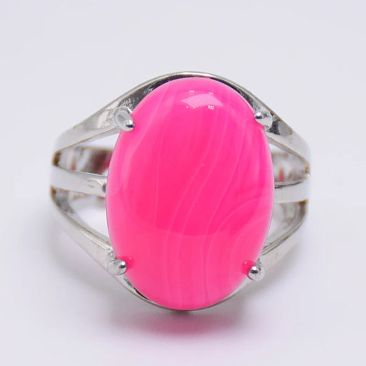 Luckacco New Women Fashion Ring Natural Stone Pink Quartz Purple Crystal Lapis Opening Rings Opal Oval Bead Adjustable Size Party Jewelry