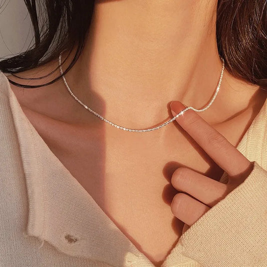 Luckacco New 925 Sterling Silver Sparkling Clavicle Chain Choker Necklace Collar For Women Fine Jewelry Wedding Party Birthday Gift