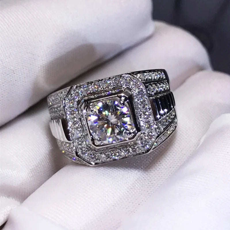luckacco gorgeous men's big natural birthstone crystal zircon rings luxury banquet engagement ring for men wedding band jewelry