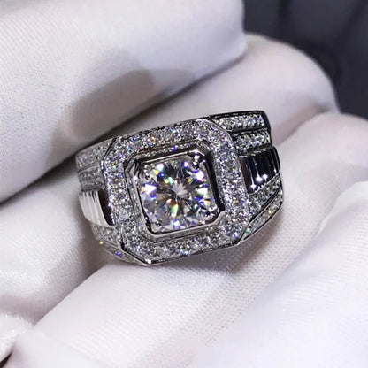 Luckacco Gorgeous Men's Big Natural Birthstone Crystal Zircon Rings Luxury Banquet Engagement Ring for Men Wedding Band Jewelry