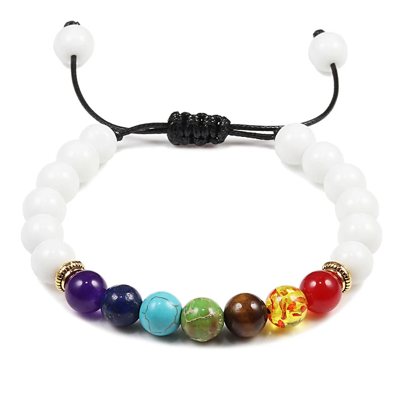luckacco 7 chakra beads natural lava tiger eye stone bracelet for women men healing balance therapy bracelets jewelry prayer adjustable