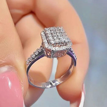 Luckacco daily picks Luxury Silver Color Rings with Dazzling CZ Geometric Shaped Fashion Versatile Wedding Bands Eternity Jewelry for Women