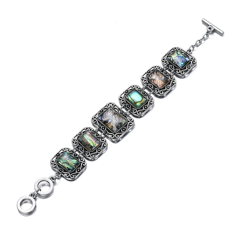 luckacco vintage ethnic natural shell bracelets & bangles for women boho temperament carved link bracelets vacation party jewelry gift