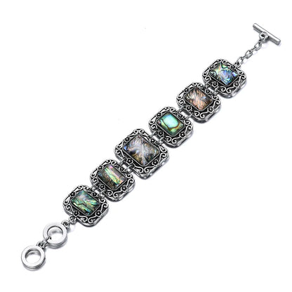 Luckacco Vintage Ethnic Natural Shell Bracelets & Bangles for Women Boho Temperament Carved Link Bracelets Vacation Party Jewelry Gift