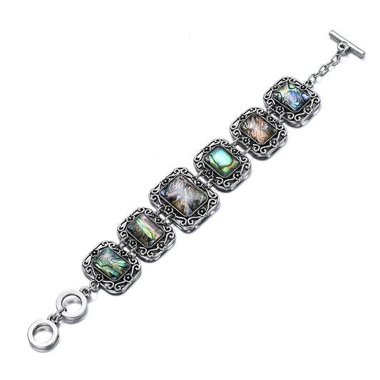 Luckacco Vintage Ethnic Natural Shell Bracelets & Bangles for Women Boho Temperament Carved Link Bracelets Vacation Party Jewelry Gift
